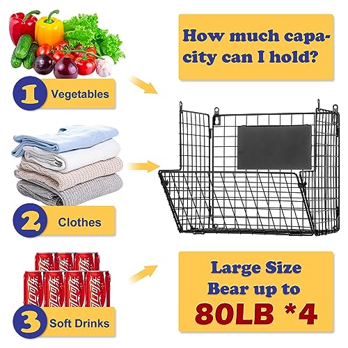 X-cosrack Metal Wire Basket Wall Mount, 4 Tier Extra Large Wall Storage Basket Organizer with Chalkboards, Kitchen Fruits and Vegetables Produce Bin Rack Toys Organizer Bathroom Tower Baskets (Black) - color: Black-4 Tiers