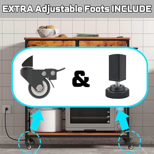 Kitchen Island with Storage,Rolling Kitchen Island Cart with Power Outlet,Industrial Kitchen Island on Wheels,Kitchen Cart for Home