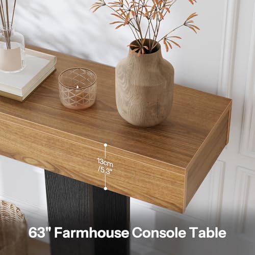 HOOBRO 63 Inch Console Table, Entryway Table with Expandable Tabletop, Long Sofa Table Behind Couch Table for Living Room, Hallway, Foyer, Black and Walnut BH176XG01