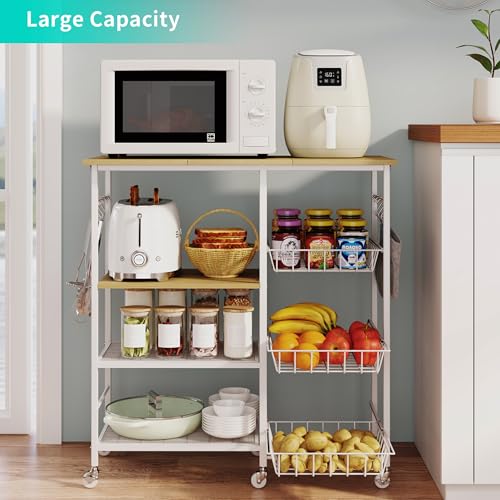 HapiRm Rolling Kitchen Microwave Cart - 4 Tier Microwave Table Stand with Pull-Out Baskets, Coffee Bar Baker's Rack with Wheels Rolling Storage Cart Organizer Shelf for Living Room Office, Balcony - color: White-xl