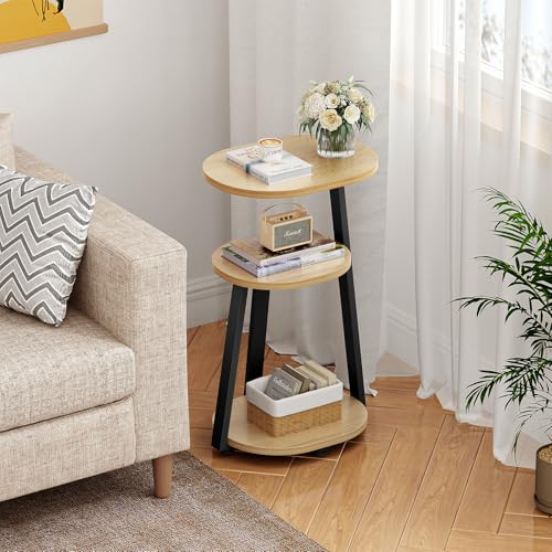 Kalrin Side Table, Small End Table with Metal Frame, 3-Tier Bedside Tables, Round Side Tables for Living Room Bedroom Couch Bathroom, Oval, Modern Oak - color: Modern Oak
