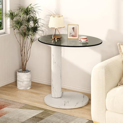 Hooseng Glass Round Coffee Table End Table, 22-Inch Modern Tempered Transparent Glass Top,Perfect for Living Room,Cafe,Home,and Office(White) - color: White