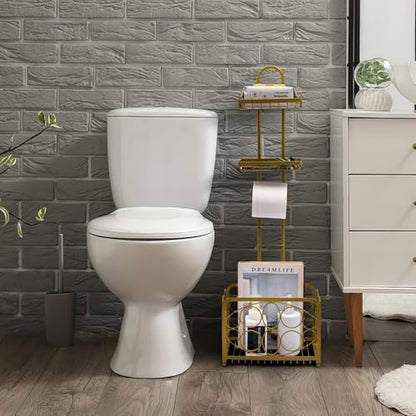 Oasis Creations Toilet Paper Holder Tissue Rack Stand with Magazine Toilet Roll Storage Basket- Freestanding, Gold Metal - color: Gold
