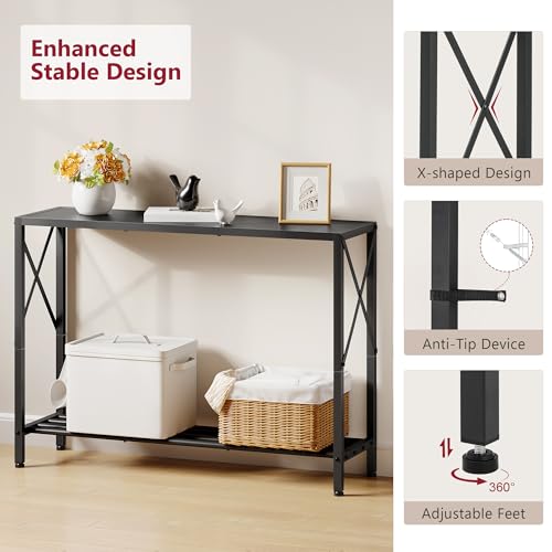 Console Table 41.8", 2 Tier Narrow Entryway Table with Shelves | Black Sofa Table with Stable X-Frame, Behind The Couch, for Entryway, Hallway, Entrance, Living Room, Foyer, Office, Black - color: Black