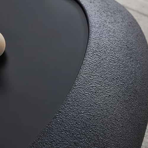 47" Modern Coffee Table Unique Rock Coffee Table Faux Stone Center Tables Round Edge Design Fiberglass Oval Accent Tables for Living Room Office Apartment No Assembly Required Black - color: Fiberglass Oval-black