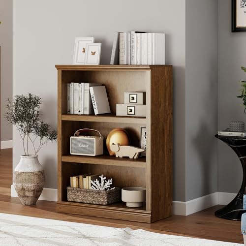 Bevfint 43 in Tall Bookcase, 3-Tier Bookshelf Open Storage, 33 inch Wide Floor Standing Indoor Furniture, Book Cases for Home School Library Office Bedroom Kids, Vintage Oak 3 Tiers - color: Vintage Oak, size: 3-Tier Open Bookcase