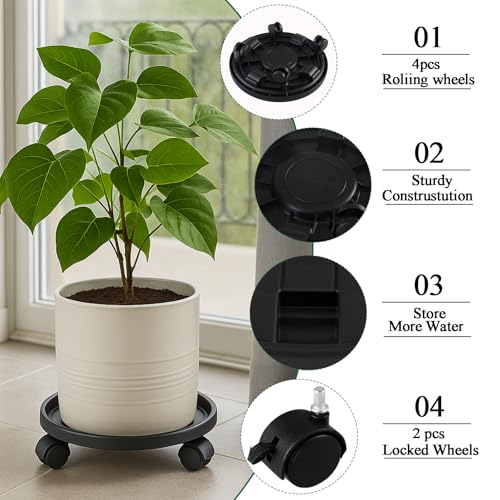Rolling Plant Stand with Wheels 3 Pack 14 Inch Plant Caddy with Wheels Heavy Duty Plant Dolly Roller Base with Wheels Round Flower Pot Rack Holder Planter Trolley Tray,Black - color: Black, size: 14 inch