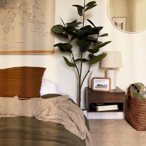 Nathan James Jackson Wall Mounted Floating Bedroom Nightstand with Storage Drawer and Modern Open Shelf Cubby Set of 2, Dark Brown Walnut - color: Brown Walnut, size: Set of 2