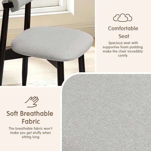 CHUN YI Dining Chairs Set of 2, Upholstered Solid Wood Dining Room Chairs, Mid Century Modern Fabric Kitchen Chairs with Ergonomic Curved Back, Gray (Only Chairs) - color: Grey, size: Set of 2