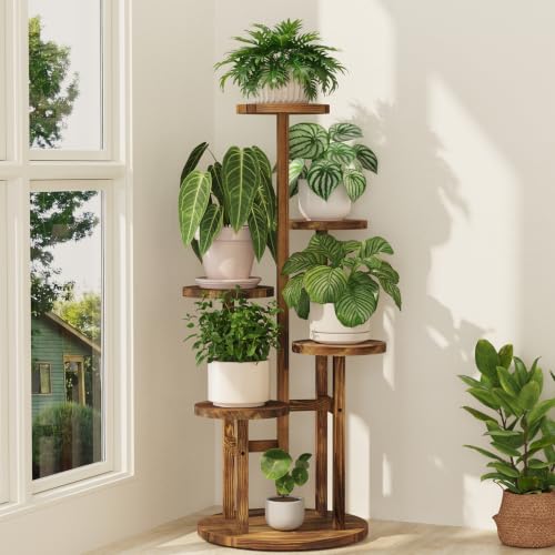 iDavosic.ly 5 Tier Plant Stand Indoor, Tiered Corner Wood Multiple Flower Holder Shelf, Tall Orchid Display Rack for Patio Porch Living Room Balcony Outdoor, Brown - color: Pine Brown, size: 5 Tiers