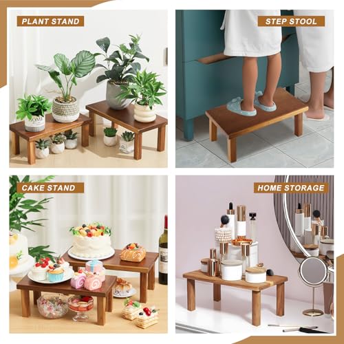 RattanView 2 Pcs Extra Large 15 Inches 14 Inches Acacia Wooden Riser Wooden Countertop Organizer Display Shelf for Top of Desk Home Office Bathroom Coffee Table Display Stand - size: 15× 7.5× 6 ,14 × 7 × 5.5 Inches