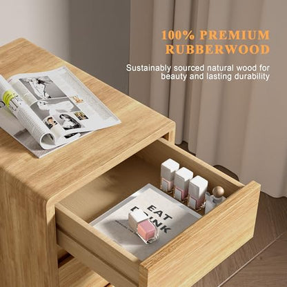 Nightstand with 3 Drawers Narrow Night Stand Solid Wood Bedside Table Mid Century Modern Nightstand Wooden End Table for Bedroom, Study, Office - color: Natural-3d, size: 15.75''×11.8''×23.62''