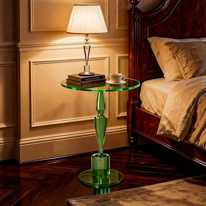 Acrylic Round Side Table, End Table Nightstand Pedestal Table for Living Room, Bedroom, Balcony (Green, 15.7“×15.7”×21.7“) - color: Green