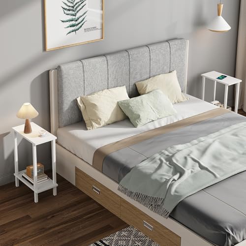 TUTOTAK Small Side Table, Narrow End Table, Skinny Sofa Table, Slim Nightstand, Couch Table, Living Room, Bed Room, White TB01BW062 - color: White, size: 2-Tier（7.9"D x 15.8"W x 22.5"H）