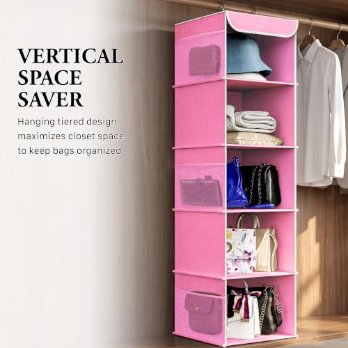Simple Houseware 5 Shelf Hanging Closet Organizer, Pink - color: Pink, size: 5 Shelf