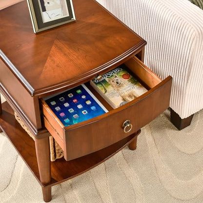 Farmhouse End Side Table Set of 2 with Pull-Out Tray And Storage Drawer, Sofa Beside Tables, Nightstand, No-Tools Assembly 17.7”L x 19.7”W x 22.8”H for Living Room, Caramel Brown CJZ-A1569-MG - style: 2*End Table with 1 Drawer