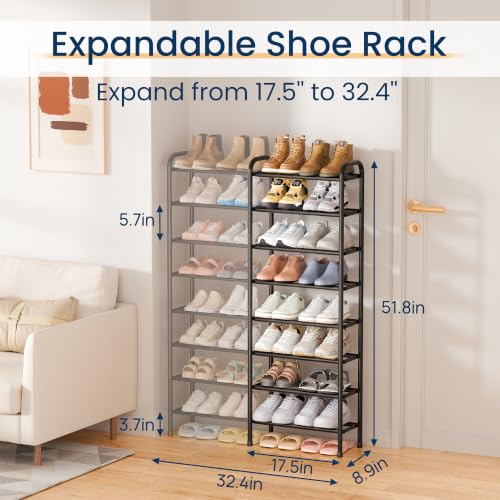 ENJOYBASICS Expandable Shoe Rack, 32.4'' Wide - 8 Tier Adjustable Shoe Organizer Shelf for Closet, 32 Pairs Black Metal Free Standing Shoe Rack Storage for Garage, Entryway - size: 8 Tier (16-32 Pairs)