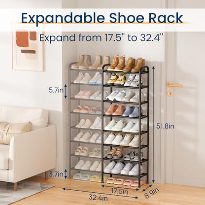 ENJOYBASICS Expandable Shoe Rack, 32.4'' Wide - 8 Tier Adjustable Shoe Organizer Shelf for Closet, 32 Pairs Black Metal Free Standing Shoe Rack Storage for Garage, Entryway - size: 8 Tier (16-32 Pairs)