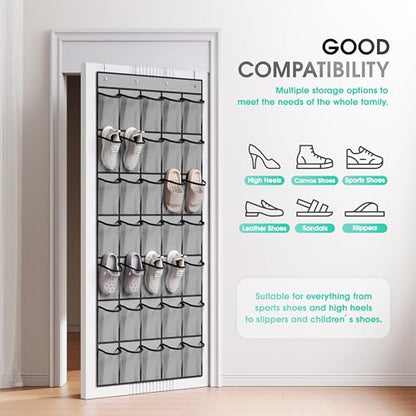 WVM Over the Door Shoe Organizer with 35 Breathable Mesh Pockets, Hanging Shoe Organizer for Door with 4 Metal Hooks, Large Capacity Closet Storage for Shoes, Accessories, Grey - style: Grey