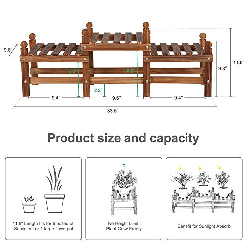 Wood Flower Stand Small Plant Stand Indoor Outdoor Plant Shelf Low Window Shelf for Plants Windowsill Plant Rack for Patio Balcony Hallway Garden (33.5”Long,Multiple Combination Way)