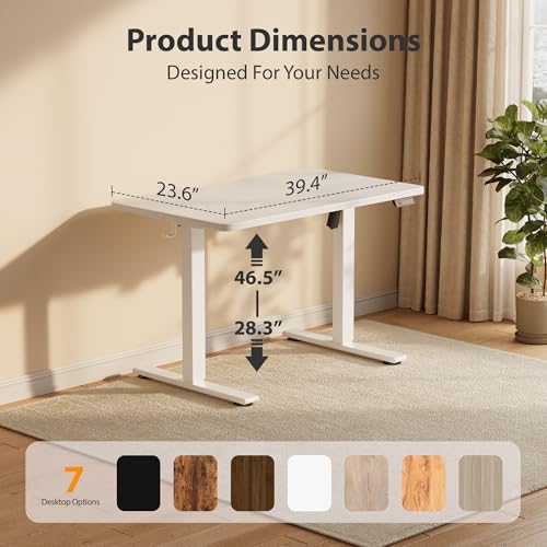 Cubiker Standing Desk, 40x24 Inches Sit Stand Home Office Desk, Electric Stand up Desk, Adjustable Desk with Splice Board, White Frame/White Top - color: White, size: 40x24