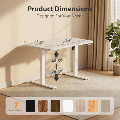 Cubiker Standing Desk, 40x24 Inches Sit Stand Home Office Desk, Electric Stand up Desk, Adjustable Desk with Splice Board, White Frame/White Top - color: White, size: 40x24