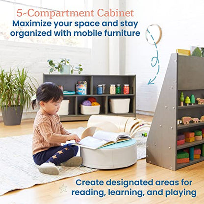 ECR4Kids 5-Compartment Mobile Storage Cabinet, Toddler, Classroom Furniture, Grey Wash - color: Grey Wash
