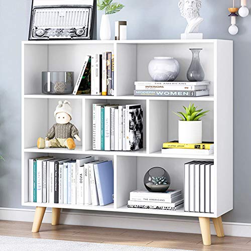 IOTXY Wooden Open Shelf Bookcase - 3-Tier Bookshelf with Legs, Warm White | Nordic Minimalist Style, MDF Material, Raised Solid Wood Legs, 7 Storage Cubes Display, Floor-Standing Cabinet Organizer - color: Warm White, size: 80CM Legs