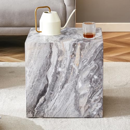 15.7" H Square Compact Coffee Table,Small Cube End Table,Modern Side Table with Stylish Faux Marble Pattern,Minimalist Accent Table for Living Room,Office,Apartment,Nightstand(Grey,15.7") - color: Grey,15.7"h