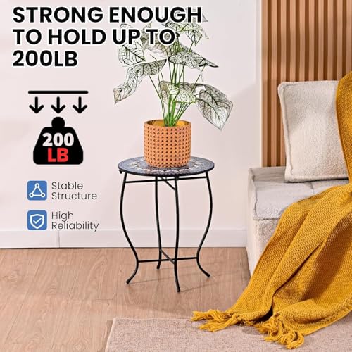Metal Round Side Table, Weather Resistant Patio Accent Table for Indoor Outdoor Use, Plant Stand for Flower Pots Vase Home Decor, Easy Assemble