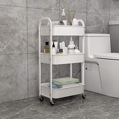 MAX Houser 3-Tier Rolling Utility Cart with Caster Wheels,Easy Assembly, for Kitchen, Bathroom (White) - color: White, size: 3-Tier Standard Cart