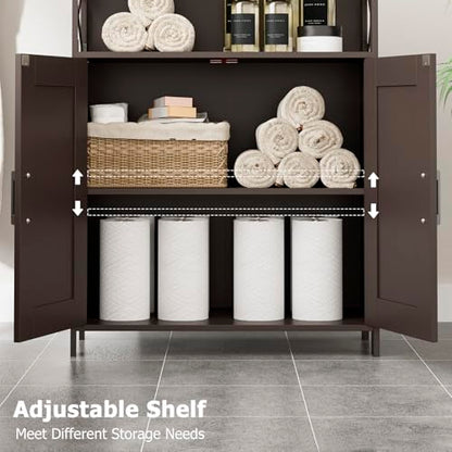 Homhedy Farmhouse Bathroom Storage Cabinet with 2 Doors, Toilet Paper Cabinet with Adjustable Shelf, Small Bathroom Cabinet for Kitchen/Laundry/Living Room, 11.8 x 23.6 x 31.5 Inches, Brown - color: Brown