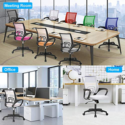 BestOffice | Ergonomic Office Chair | Mid-Back Swivel Desk Chair | Breathable Backrest & Lumbar Support | Adjustable Height | Sponge Seat | Rolling Wheels | White | for Adults & Women | Pack of 2 - color: White, style: pack of 2
