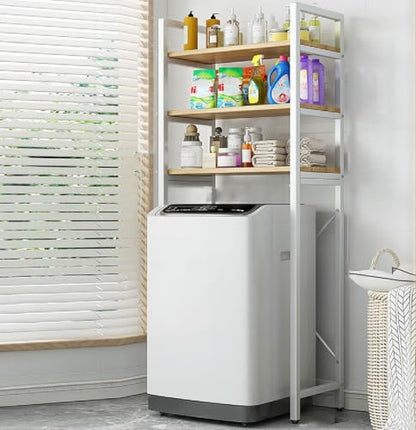 Laundry Room Rack, Over The Washer and Dryer Storage Shelf 3-Tier Freestanding Storage Utility Rack for Toilet Bathroom Kitchen - color: White