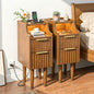 9.7" Narrow Nightstand Set of 2, Solid Wood Nightstand with Charging Station - color: Walnut 2 Pcs