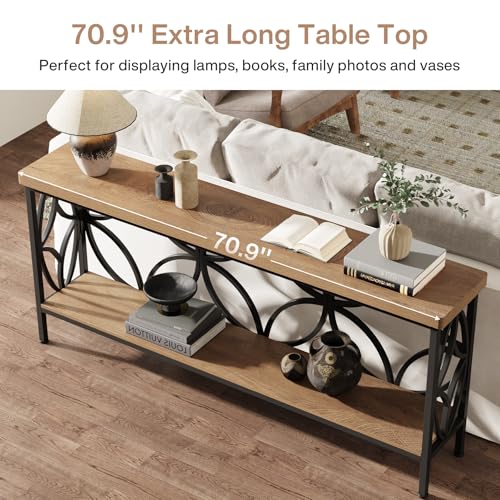 Tribesigns 70.9-Inch Narrow Sofa Table, FarmhouseLong Sofa Table Behind Couch, Entry Console Table with Storage for Entryway, Living Room, Foyer, Unique Design, Oak - color: Oak