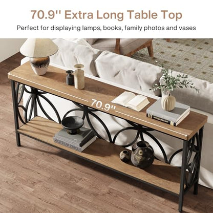 Tribesigns 70.9-Inch Narrow Sofa Table, FarmhouseLong Sofa Table Behind Couch, Entry Console Table with Storage for Entryway, Living Room, Foyer, Unique Design, Oak - color: Oak