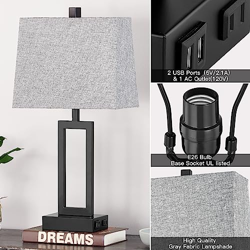 Rinweey 23.5" Touch Control Table Lamps Set of 2, Modern Bedside Lamps with USB A+C Ports & AC Outlet, 3 Way Dimmable Contemporary Nightstand Lamps for Bedroom Living Room Gray(LED Bulb Included) - color: Gray