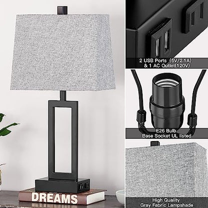 Rinweey 23.5" Touch Control Table Lamps Set of 2, Modern Bedside Lamps with USB A+C Ports & AC Outlet, 3 Way Dimmable Contemporary Nightstand Lamps for Bedroom Living Room Gray(LED Bulb Included) - color: Gray