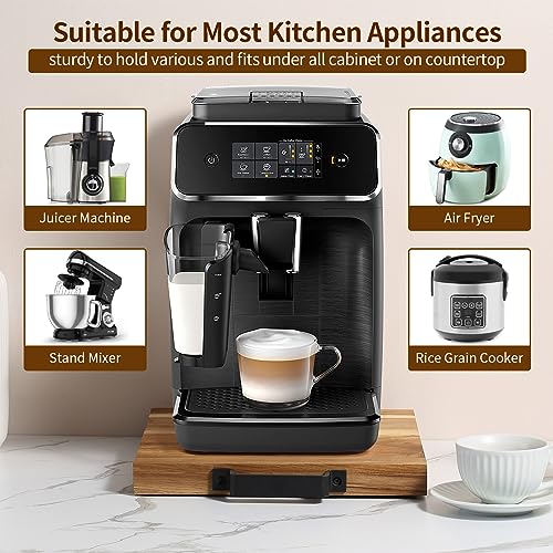 Natural Acacia Sliding Tray for Coffee Machine Kitchen Appliance slider Moving Caddy, appliance slider,appliance rolling stand air fryer rolling tray - color: Natural