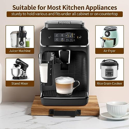 Natural Acacia Sliding Tray for Coffee Machine Kitchen Appliance slider Moving Caddy, appliance slider,appliance rolling stand air fryer rolling tray - color: Natural