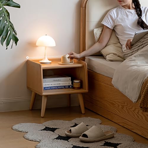 Bedside Table - 100% Solid Oak Wood Nightstand - Small Nightstand with Open Design - Small Side End Table for Bedroom Living Room, Easy Assembly (Natural Color) - color: Natural Color