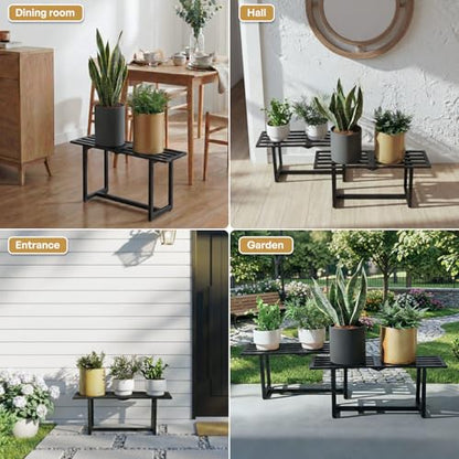 2-Pack Elegant Mid-Century Modern Metal Tiered Plant Stand Robust 330 lbs Capacity Versatile Indoor Outdoor Display for Living Room, Patio & Balcony Black - color: 1 Tier Black