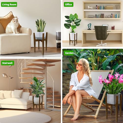 Plant Stand Indoor, Adjustable Bamboo Plant Holder, Modern Flower Pot Holder Rack, Plant Shelf, Fits 8 to 12 Inches Potts (Pot & Plant Not Included)