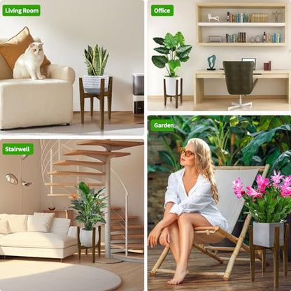 Plant Stand Indoor, Adjustable Bamboo Plant Holder, Modern Flower Pot Holder Rack, Plant Shelf, Fits 8 to 12 Inches Potts (Pot & Plant Not Included)