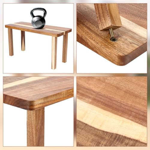 ORIGACH 2 Pcs Wooden Desktop Organizer Shelf - 15x6.1x7.8in Mini Counter Riser, Compact Display Stand for Desk, Kitchen, Bathroom & Coffee Table