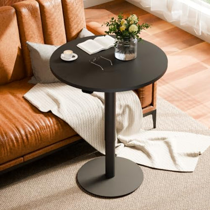 28" Pneumatic Height Adjustable Round Side Table, Gas Lift Pedestal Drink End Table, Small Accent Nightstand for Living Room Sofa Couch, Black - color: Black, size: 27.56"
