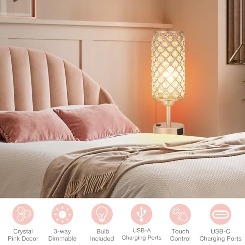 Hong-in Touch Table Lamps for Bedrooms Set of 2-3 Way Dimmable Champagne Gold Crystal Lamps with Crystal Shade, Bedside Nightstand Lamp for Living Room Bedroom Home Office - color: Champagne Gold