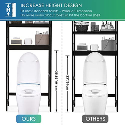 SMIBUY Bathroom Storage Shelf, Bamboo Over-The-Toilet Organizer Rack, Freestanding Toilet Space Saver with 3-Tier Adjustable Shelves (Black) - color: Black