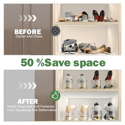 Shoe Slot Organizer,Adjustable Shoe Stacker for a Pair of Shoes,Shoe Holder Space Saver,Double Deck Shoe Riser Shoe Rack,Shoe Organizer for Closet (Clear, 10 Pack) - size: 10 Pack